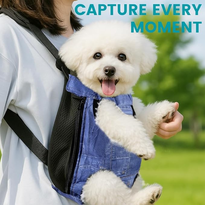 Dog Backpack Carrier, Front Pocket for Essentials, Legs Out Carrying Sling Travel Bag for Small Medium Dogs 2.5-4 Lbs, Soft Wearable Puppy Chest Carry Backpacks for Walking/Hiking/Camping/Traveling