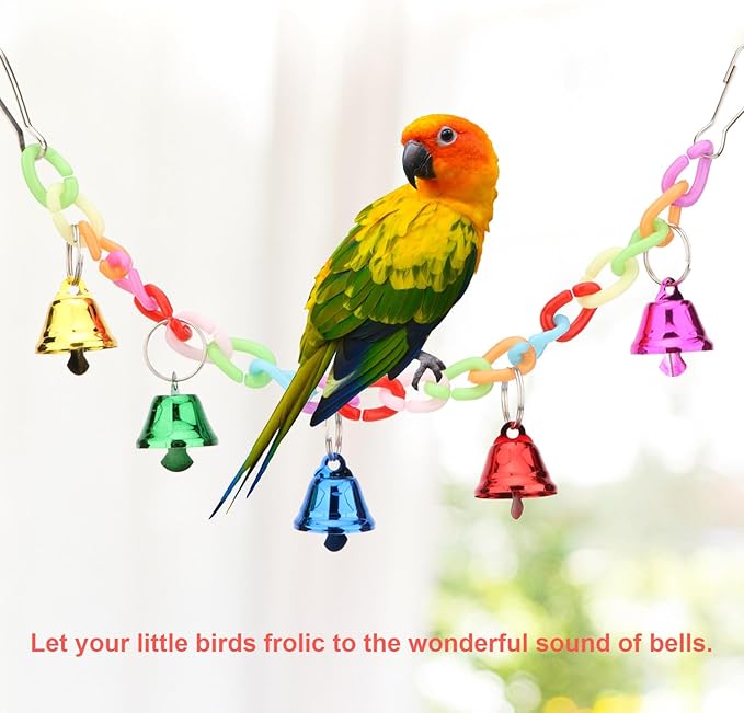 Hypeety Parrot Chew Toys Swing Colorful Bells Chandelier Bird Hanging Toy Parrot Cage Craft Toys Cages African Grey Conure Cockatiel Swing Bell