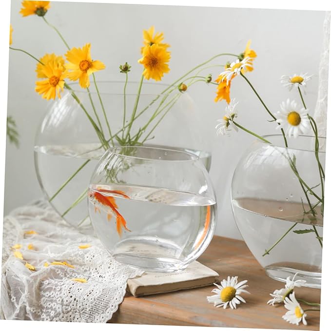 Flat Fish Tank Hydroponic Planter Glass Aquarium Glass Hydroponic Bowl Vase Water Plant Vase Betta Tank Fish Supplies Accessories Betta Household Products