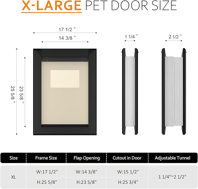[Classicmacher] Heavy Duty Doggie with Two Sliding Lock Panel, Aluminum Large Dog Door for Exterior Door, Magnetic Double Flaps for X-Large Dog Up to 200LBS (Double Flaps,X-Large)