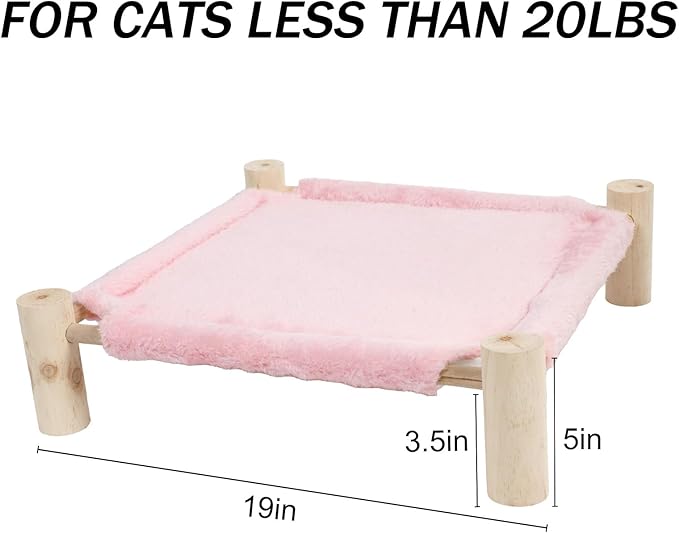 Patas Lague Cat and Dog Hammock Bed for Small Dogs, Brethable Wooden Cat Pet Rabbit Elevated Outdoor Bed Cots Furniture for All Seasons Fleece Pink
