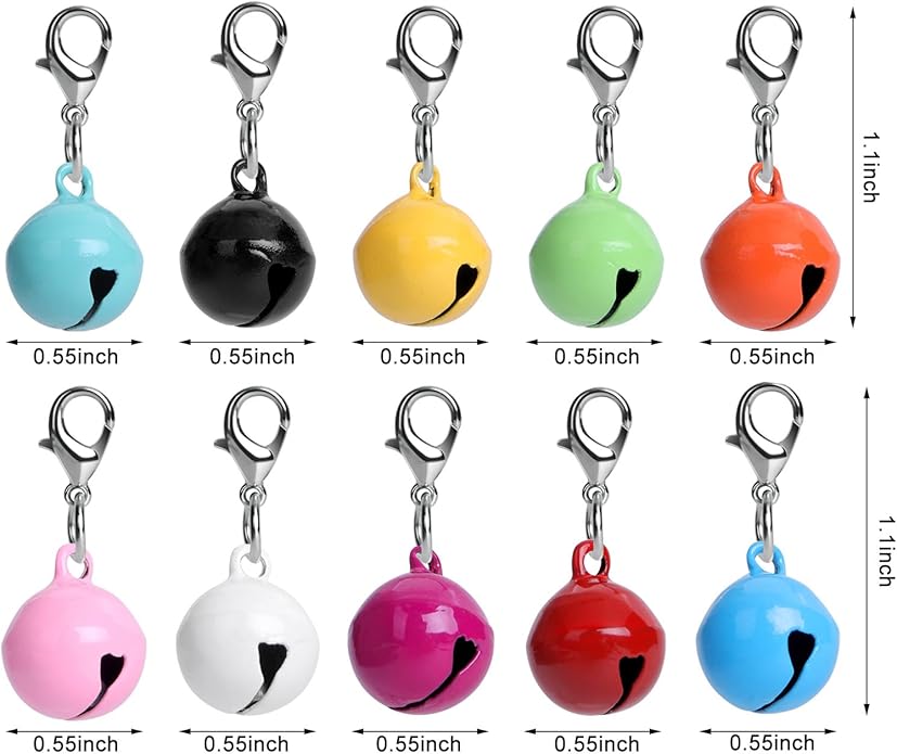 Amabro Pet Bells for Collar, 10 PCS Round Bells with Loud Crisp Sound, Multicolor Cat Dog Collar Charm Pendant Accessories for Christmas Decoration
