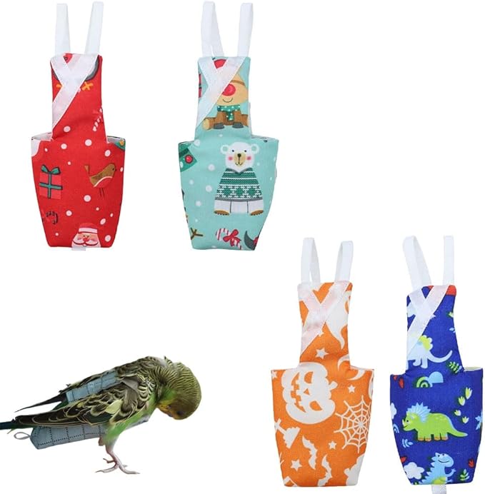 4pcs Bird Diaper Parrot Flight Suit with Waterproof Inner Layer Pigeon Pants Parrot Nappy Reusable Cockatiel Clothes Adjustable for Parakeet Mini Macaw Budgie Canary - color2 M