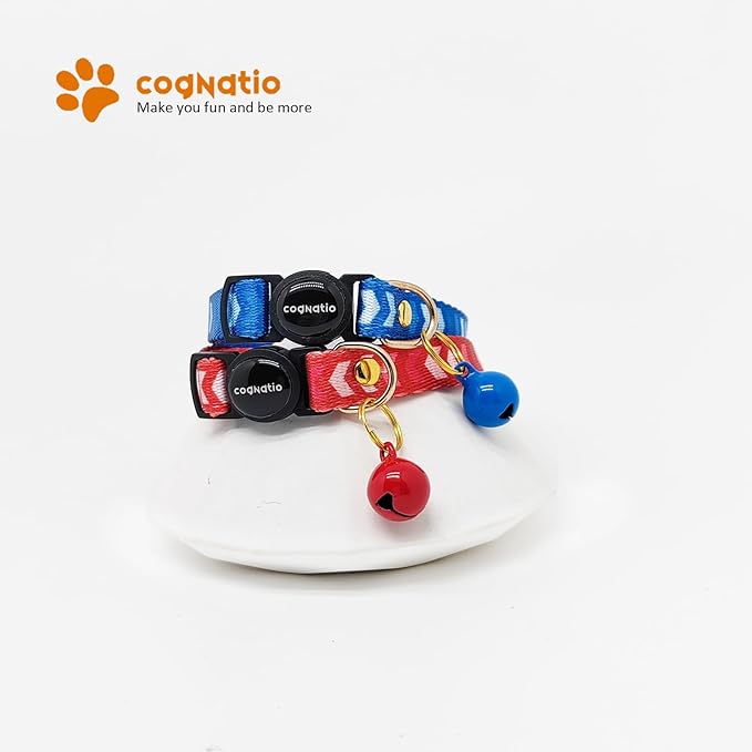 2 Pack Breakaway cat Collars with Bell,Safety Quick Release Pendant Cute Kitten Collar,Adjustable 20-30cm (Red+Navy, 20-30cm)