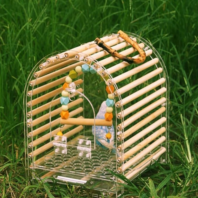 Birdcage Flat Top Acrylic Bird Cage Portable Breathable Ornamental Outdoor Bird Cage Easy to Clean and Assemble(Small)