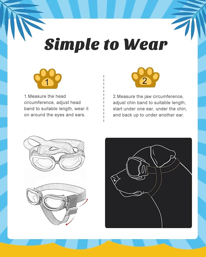 Lewondr Small Dog Decorations Sunglasses UV Protection Goggles Eye Wear Protection with Adjustable Strap Waterproof Pet Sunglasses for Dogs Pet Sun Glasses Dog Windproof Anti-Fog Glasses