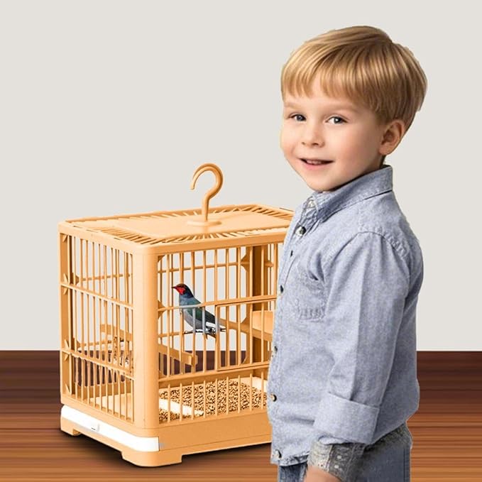 2026 New Bird Carrier Cage, Travel Bird Cage, Portable Bird Carrier, Small Birds Lightweight Parrots Cage, Detachable Tray Hook Handle Easy Transport Bird House for Travel Outdoor (Orange)