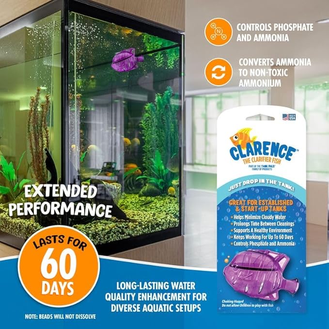 Aquarium Water Clarifier | Clear Cloudy Fish Tank Water Treatment, Safe for Freshwater & Saltwater Fish and Plants - Orange & Purple, 6 Pack