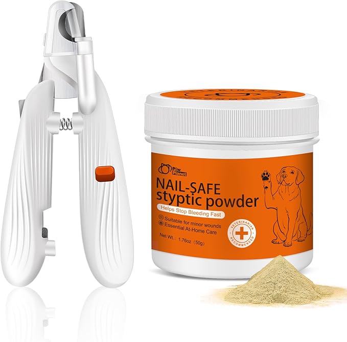 PAW PLANET Styptic Powder & LED Nail Clippers Kit for Dogs & Cats, 1.76oz Fast Acting Blood Stop Powder,Safe Grooming and First Aid Kit for Dark Nails & Minor Cuts