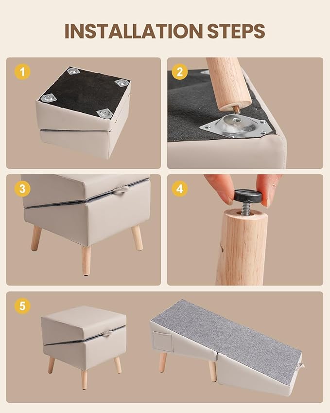 Dog Ramp for Couch & Bed, 2-in-1 Dog Stairs for Small and Medium Dogs & Cats, 16'' Indoor Pet Ramp with 23°Gentle Slope, Non-Slip Felt, Joint Protection for Senior & Injured Pets, Sturdy Ottoman-Style