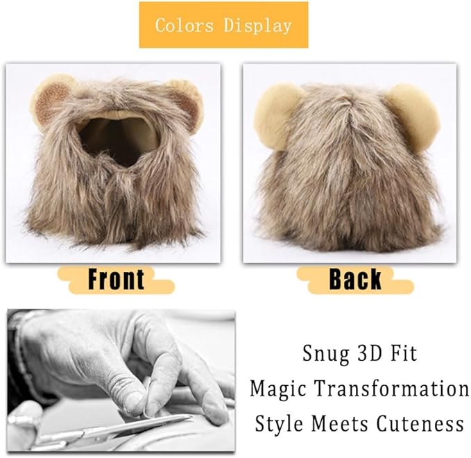 2 pcs Small Code Costume for Cat Lion Mane Wig Set – Halloween Cat Costumes | Adjustable Washable Pet Lion Costume for Christmas, Easter, Parties (Brown, Purple)