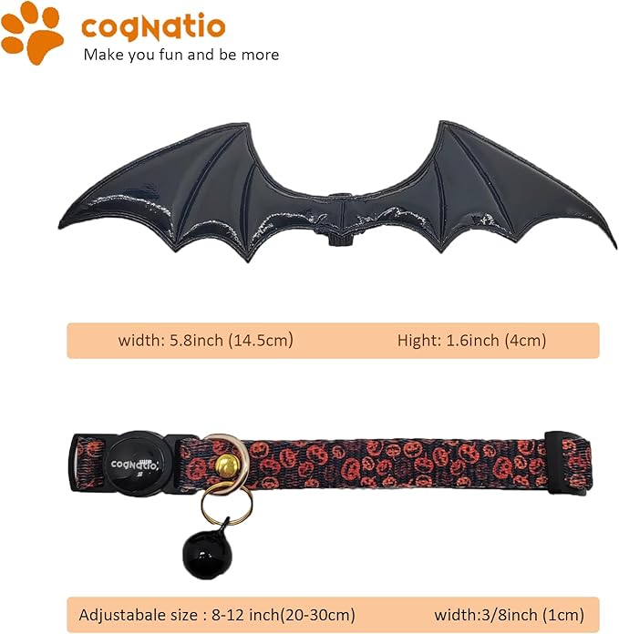 2 Pack Breakaway cat Collars with Bell,Safety Quick Release Pendant Cute Kitten Collar,Adjustable 20-30cm (Pumpkin, 20-30cm)