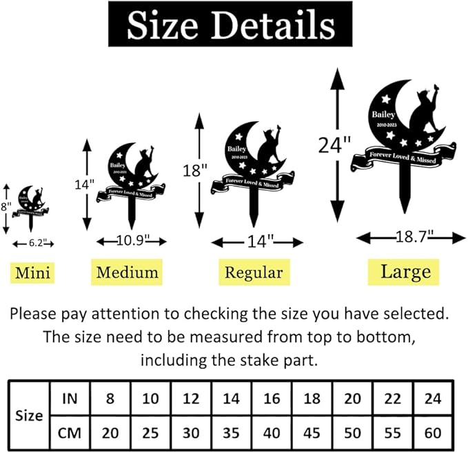 Custom Stars Moon Cat Grave Marker Outdoor, Personalized Metal Cat Memorial Stake Grave Marker, Customized Cat Memorial Statue for Outside Garden Plaque Pet Memorial Marker for Cats