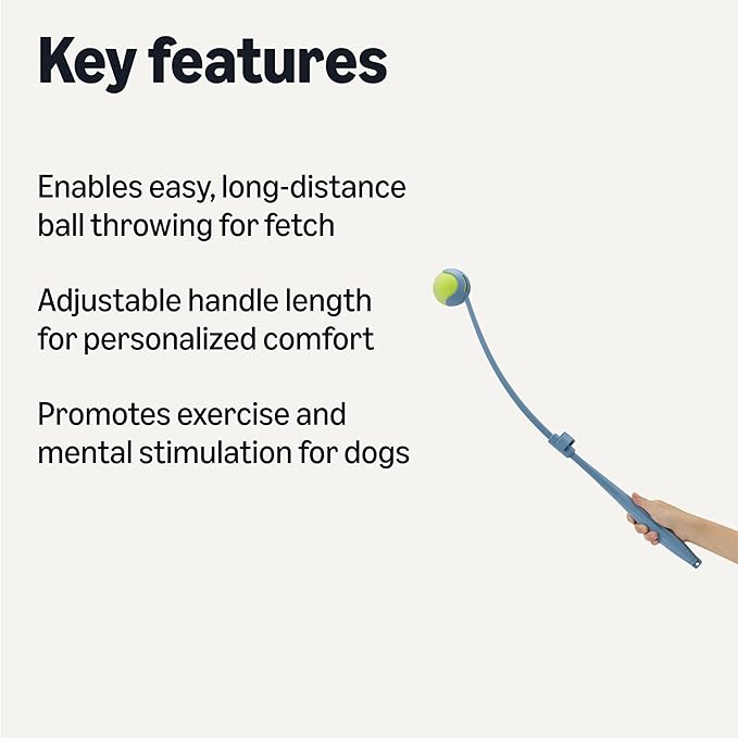 Amazon Basics Dog Ball Launcher with a Detachable Handle and a Ball (Tennis Ball), Plastic Pet Fetch Ball Thrower