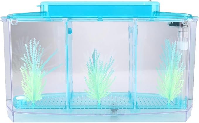 Rengue Fish Breeder Box for Aquarium TripleChamber Fish Breeder Box for Aquarium, Transparent LED Acrylic Small Fishes Breeding Isolation for, Transparent LED Acrylic (Blue)