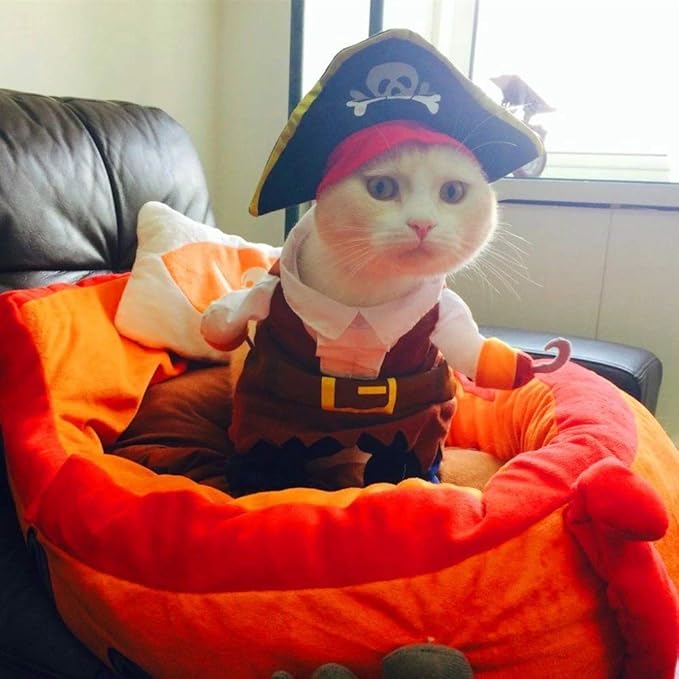 Idepet New Funny Pet Clothes Pirate Dog Cat Costume Suit Corsair Dressing up Party Apparel Clothing for Cat Dog Plus Hat (Medium)