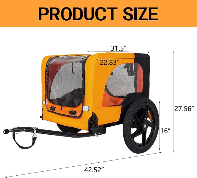 Anwick Dog Bike Trailer, Heavy Duty Dog Trailer for Bicycle, Cart Pet Bike Carrier with 3 Doors, 16" Wheels, Flag, Collapsible to Store, Pet Cart Bicycle Carrier for Small and Medium Pets