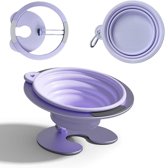 Collapsible Elevated Cat Dog Food Bowl, Portable Raised Pet Food Water Dish, Adjustable Tilted Food Feeder for Indoor Outdoor Cats Dogs, Whisker Friendly Cat Feeding Watering Dish for Travelling