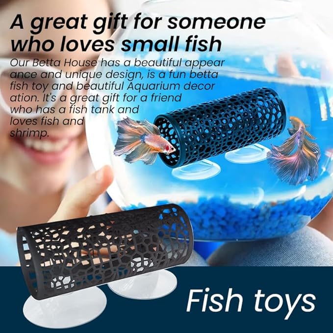 Betta Fish Hammock with Suction Cup - Plastic Aquarium Hideout & Resting Leaf for Betta Fish Tank, Decorative Shelter to Reduce Stress, Easy to Install (Black)