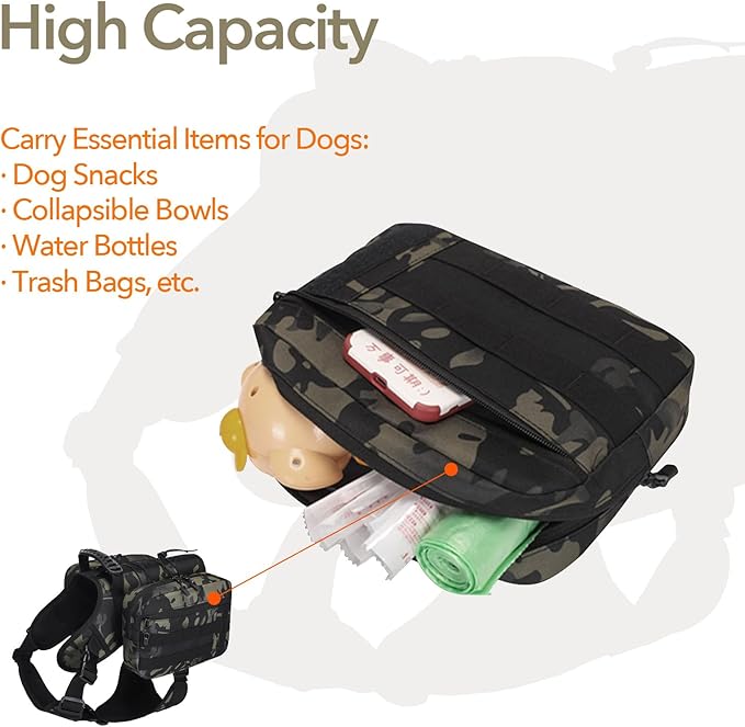 x Jumahe Dog Hiking Backpack for Large/Giant Dogs – 2 Spacious Side Bags, Breathable Waterproof Fabric, Fits Chest 30"-40" (85-120 lbs), 5 Adjustable Buckles, Outdoor Travel Vest, Black