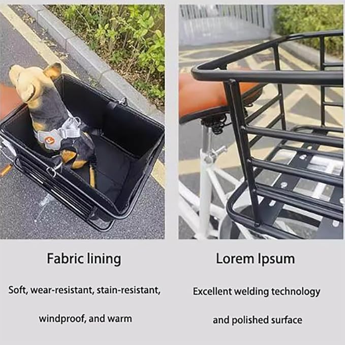 Dog Bike Basket for Rear Rack – Heavy-Duty Pet Bike Carrier with Liner, Safety Leash & Hardware – Bicycle/E-Bike/Moped Dog Seat for Small Dogs & Cats, Quick Install