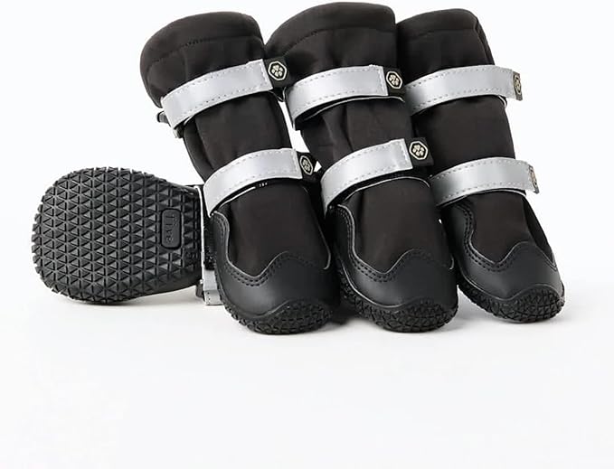 Spark Paws Dog Shoes, Waterproof Dog Boots for Medium to Large Dogs, Non Slip, Breathable Dog Booties and Paw Protectors - 4PCS Doggie Hiking Boots with Reflective Straps - Black - Size 2