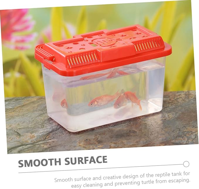 Plastic AquariumTurtle Fish Tank Clear Container Hamster Tank Portable Fish Gecko Habitat Portable Tortoise Terrarium Turtle Habitat, 7.1 X 4.3 X 4.3 Inches, Random Lid Color