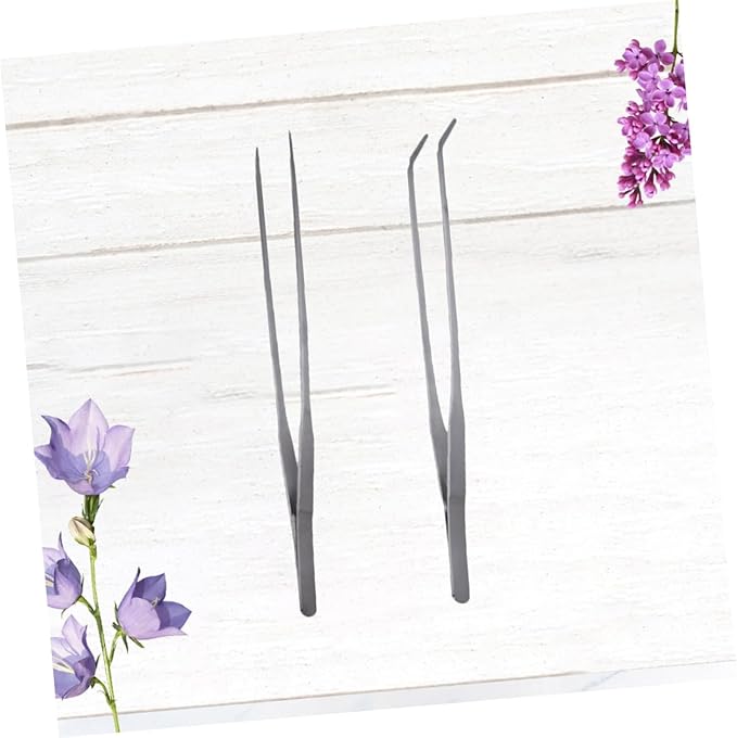FRCOLOR 2pcs Stainless Steel Aquatic Plant Tongs Straight Curved Tweezers for Fish Tank Maintenance Resistant Tools for Planting and Arranging Aquarium Plants