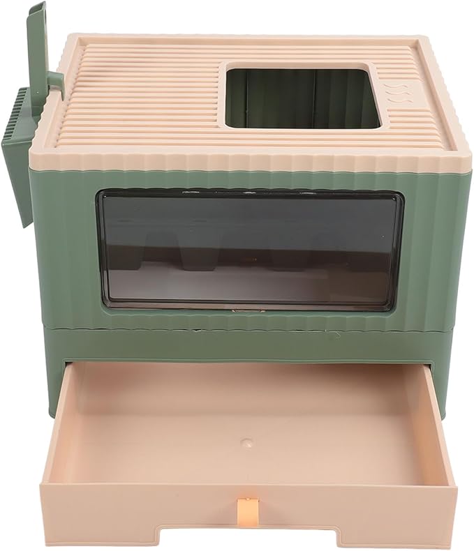 Cat Litter Box, Enclosed Cat Litter Boxes Foldable Toilet Box Potty with Front Door and Scoop Top Entry for Adult Kitten, 17.7x13.4x13.2in (Green)