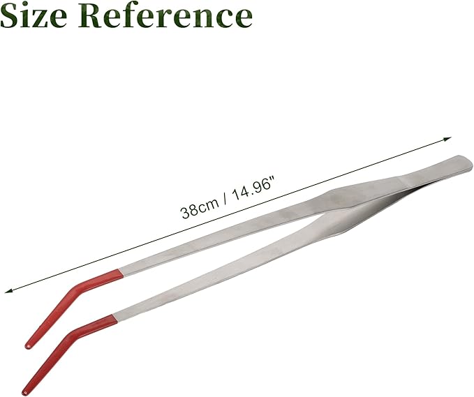 Reptile Feeding Tongs, Stainless Steel Lizard Feeding Tongs, Aquarium Curved Feeding Tweezers for Reptiles with Rubber Tip, Terrarium Feeding Tongs for Gecko, 14.96" Length, Red