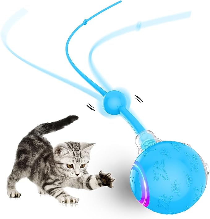 Interactive Cat Toys Ball for Indoor Cats Fast Rolling on Carpet, Chirping & Motion Activate Cat Toys, Slow/Nromal/Fast Mode, ON/Off Sound