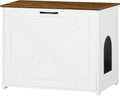Dwanton Cat Litter Box Furniture Hidden, Cat Litter Box Enclosure, Reversible Entrance Can Be on Left or Right Side, Indoor Cabinet, Wooden Washroom, Nightstand, White and Warm Brown, 27.6" L
