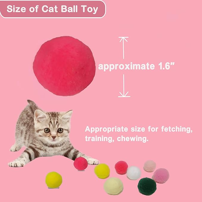 Cat Toy Pom Pom Balls, Soft Plush Balls for Interactive Play & Pet Training, Lightweight Polyester Toys for Indoor Cat(20-Pack 1.6-Inch)