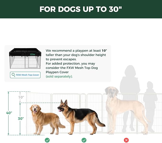 FXW Homeplus Unleashed Indoor Dog Playpen - Stress-Free and Safe Play, Heavy Duty 40 Inch 6 Panels Dog Pen for Medium and Large Dogs, White│Patented