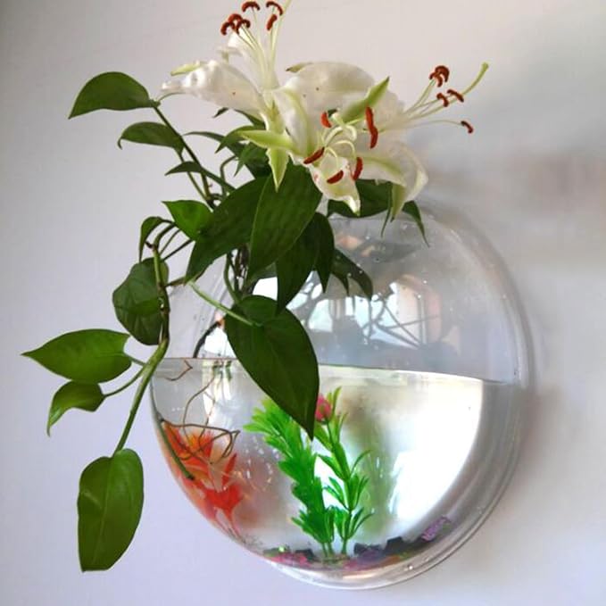 Hanging Wall Mounted Fish Bowl, Clear Acrylic Betta Fish Tank, Samll Fish Bowl Decor, Clear Acrylic 5.9 Inch 7.7 Inch 10.2 Inch