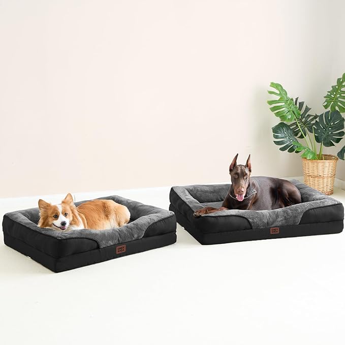EHEYCIGA Orthopedic XL Dog Bed for Large Sized Dog, 48x35x7.5 Inch Extra Large Memory Foam Dog Couch Bed with Sides, Waterproof Liner & Washable Removable Cover, Bolster Pet Sofa, Grey/Black