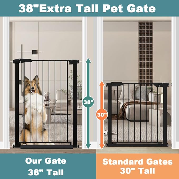 Fairy Baby 38" Extra Tall Pet Gate for Stairs, 29.5"-48.8" Extra Wide Long Dog Baby Gate Indoor for House, Safety Child Toddler Gate, Metal Auto Close Doggie Puppy Cat Gates Barrier for Doorway, Black