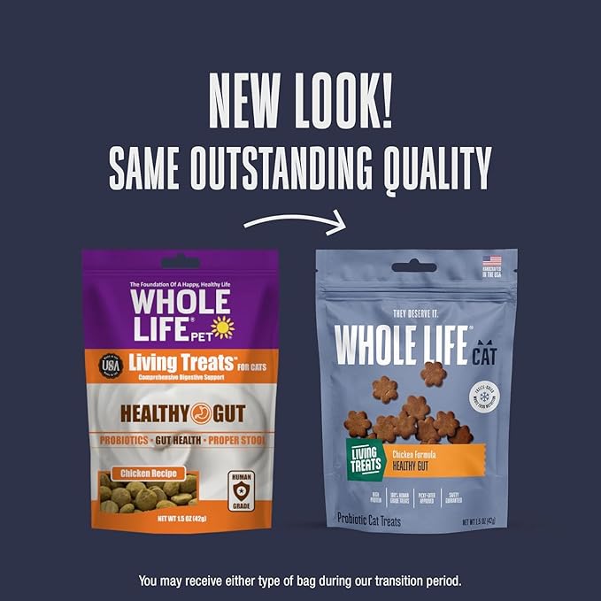 Whole Life Pet Living Treats for Cats – Healthy Gut with Chicken and Yogurt – Human Grade, Probiotics, Easy Digestion, Sensitive Stomachs - Made in The USA (Pack of 2)