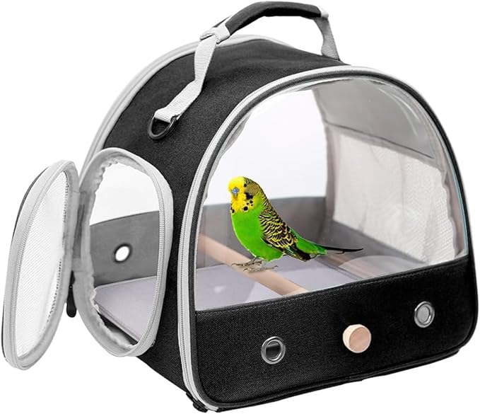 Portable Bird Carrier, Pet Travel Transport Cage for Small Animals (Black, SBC)