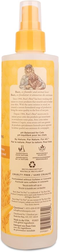 BURT'S BEES FOR PETS Cat Dander Reducing Spray with Colloidal Oat Flour and Honey, Waterless Cat Grooming Spray for Dry Skin and Dandruff Control, Cat Dander Remover for Allergy Support, 10 Fl Oz