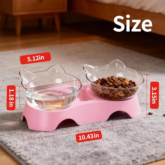 MILIFUN Cat Bowls, Cat Food Bowls Elevated Tilted, Anti Vomiting Kitty Bowl for Puppy and Bunny, Orthopedic Pet Bowl for Indoor. (Pink)