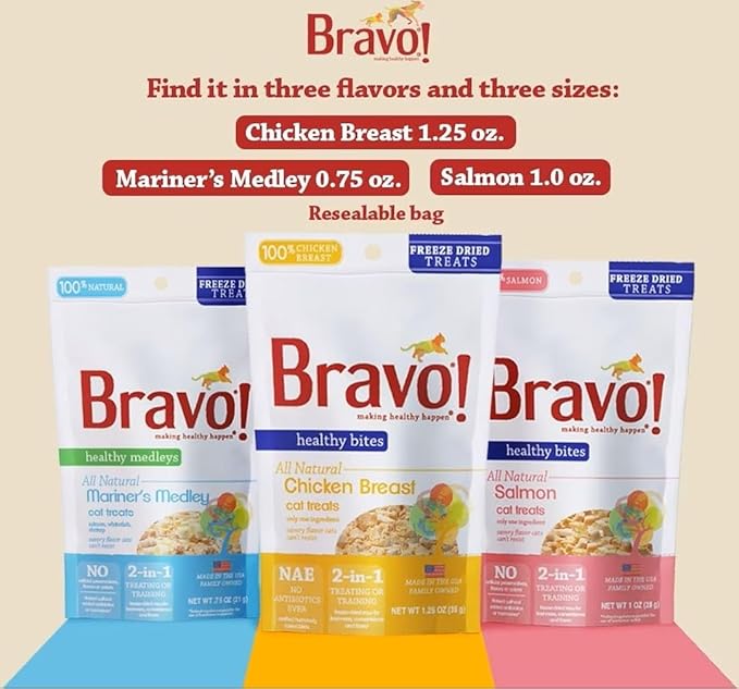 Bravo! Healthy Bites Single Ingredient Freeze Dried Raw Cat Treats, Chicken Breast, 1.5 Ounce, High Protein, Grain Free, Gluten Free