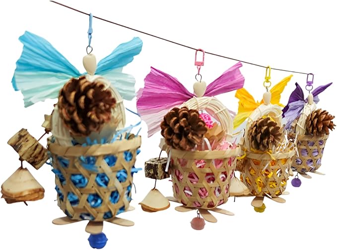 Bird Toys Foraging Shredder Hanging Toys Rope Perch with Bell Parakeet Toy Parrot Swing Climbing Standing Toys Bird Cage Accessories for Conure Cockatiel Budgies Lovebird, Blue