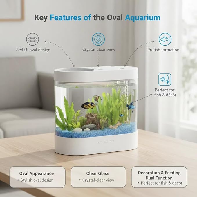 1.5 Gallon Betta Fish Tank with Filter & 7-Color LED Light, Self-Cleaning Aquarium Starter Kit with HD Acrylic, Quiet for Kids Beginners, Home Office Desktop Decoration.