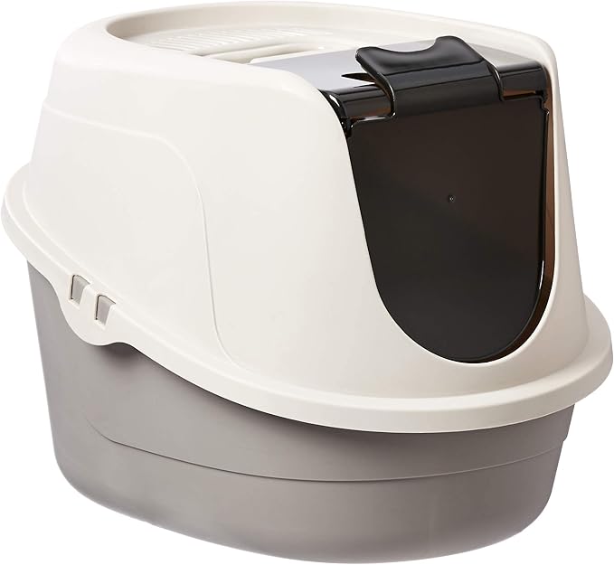 Amazon Basics No-Mess Hooded Enclosed Cat Litter Box with Odor Control and Swinging Door, Standard, 21" x 16" x 15", Multicolor
