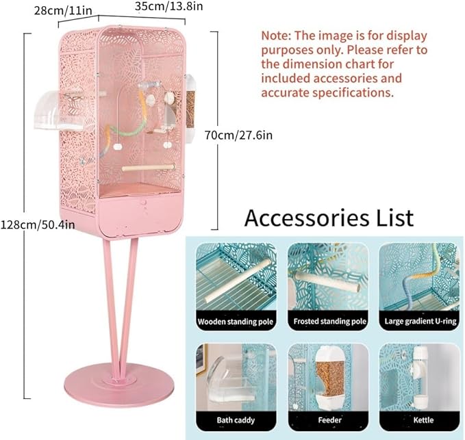 Metal Birdcage with Stand, Decorative Small Bird Cage for Parakeets, Cockatiels, Budgies, Indoor Bird Decor for Home(Blue)