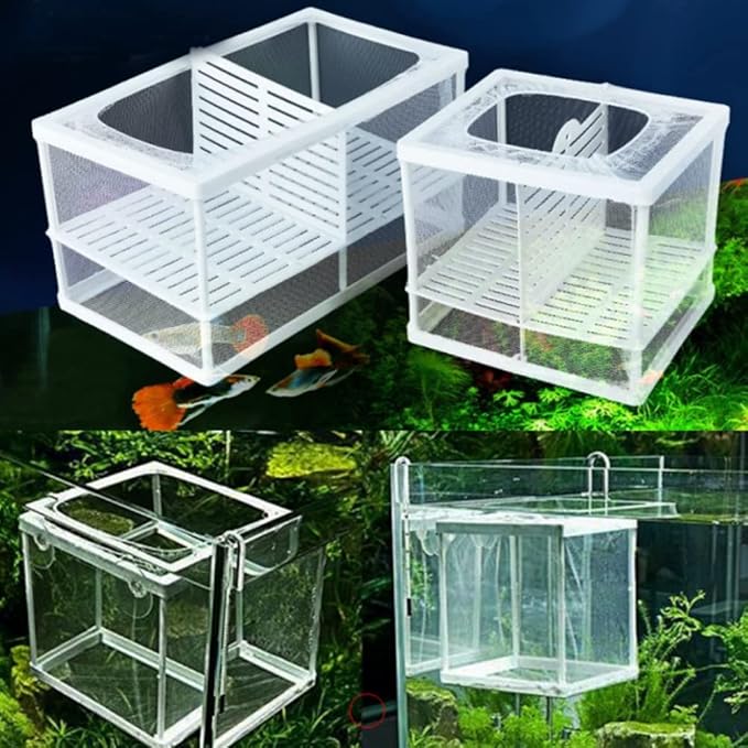 2 Pcs Aquarium Hatchery Net Fish Isolation Box,Nylon Mesh Fish Fry Hatchery Breeder Box Separation Net with Isolation Board