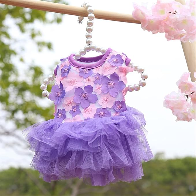 Dog Dresses, Fashion Pet Dog Clothes, Striped Mesh Puppy Dogs Princess Dresses (Purple/Pink(4pack), Small)