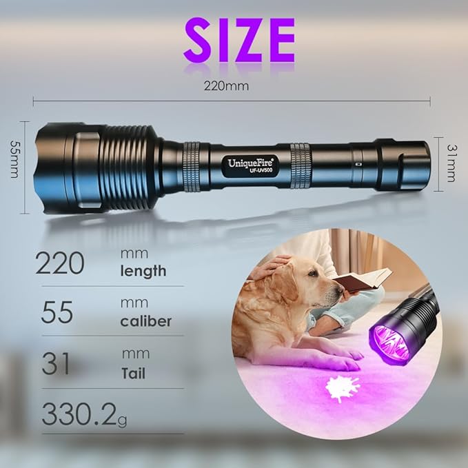UniqueFire UV500 395nm Flashlight with 5 LEDs Suitable for Pet Urine Finding & Mineral, Antique Detection, Scorpion Search, etc