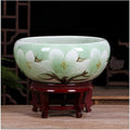 Fish Tank Ceramic Goldfish Bowl Fish Tank Living Room Home Desktop Fish Culture Cylinder Feng Shui Lucky Fish Bowl Glass Fish Tank(A,32CM)